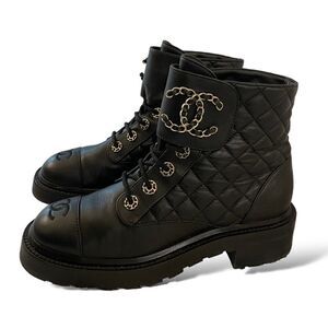 CHANEL Fall 2021 Black Lambskin Lace-Up Boots
|Size: 38|